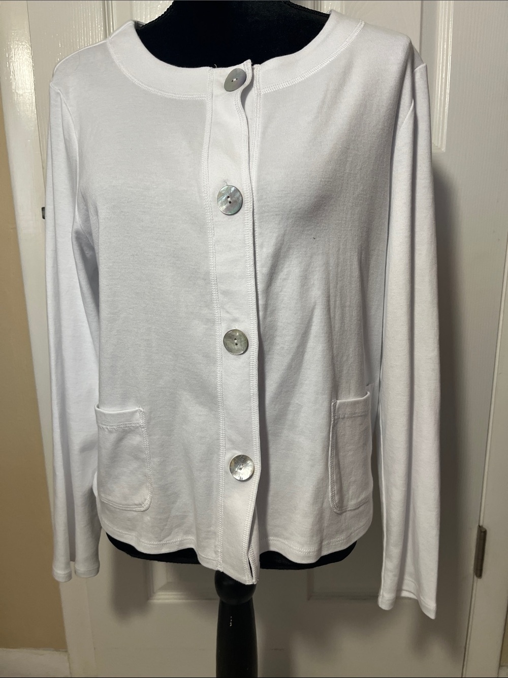 Habitat NWOT cozy rib throw on cardigan 100% cotton white long sleeve pockets M